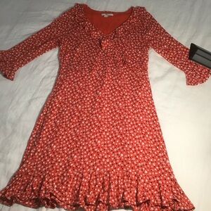 Boden Michaela Jersey Dress in Red Cream Navy Rosehip Daisy Ditsy Pattern, 12